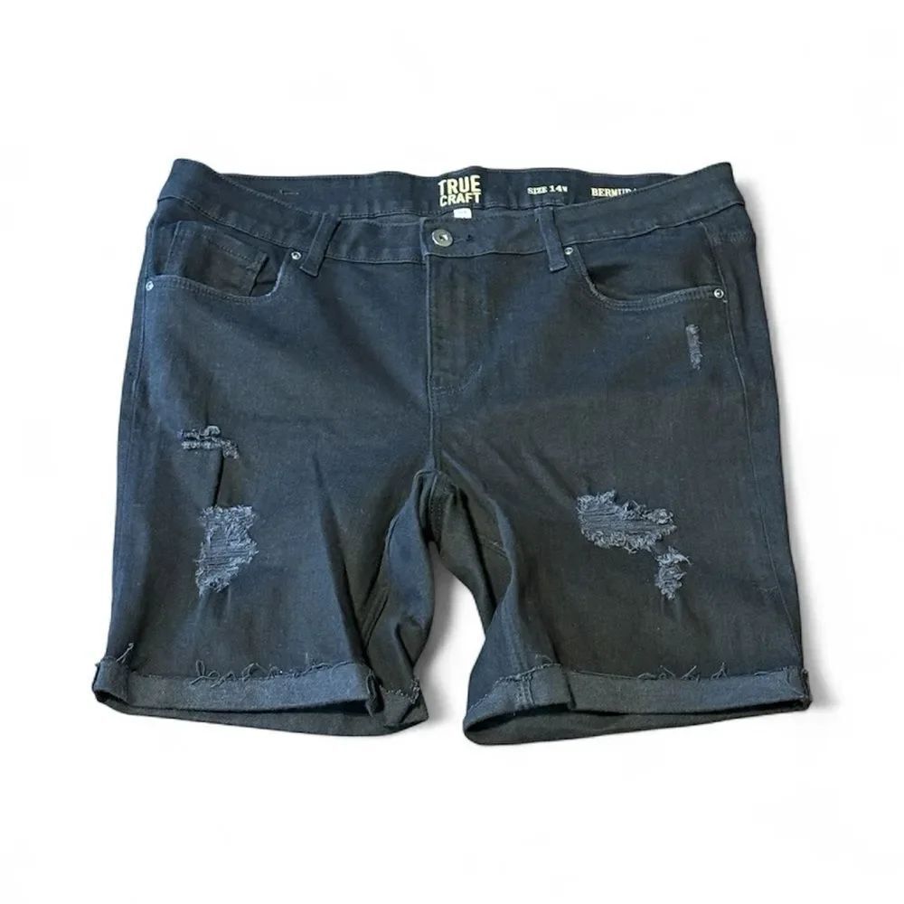 True Craft Black Denim Bermuda Shorts Size 14W